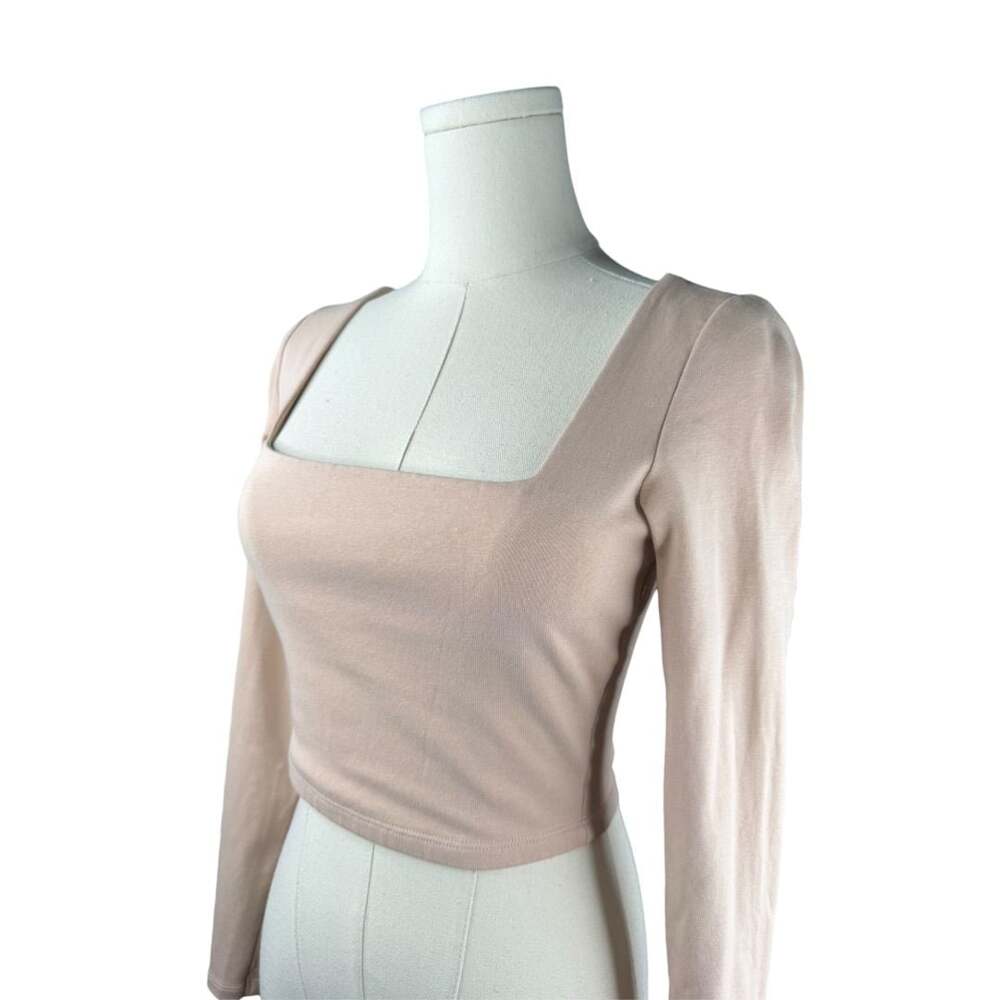 Zara Women Light Tan Ribbed Knit Square Neck Cropped Casual Top Size M - Picture 3 of 5